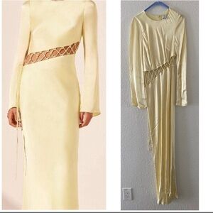 SHONA JOY BUTTER YELLOW ARIENZO ASSYMETRICAL
LONG SLEEVE GOWN MAXI DRESS SIZE 2